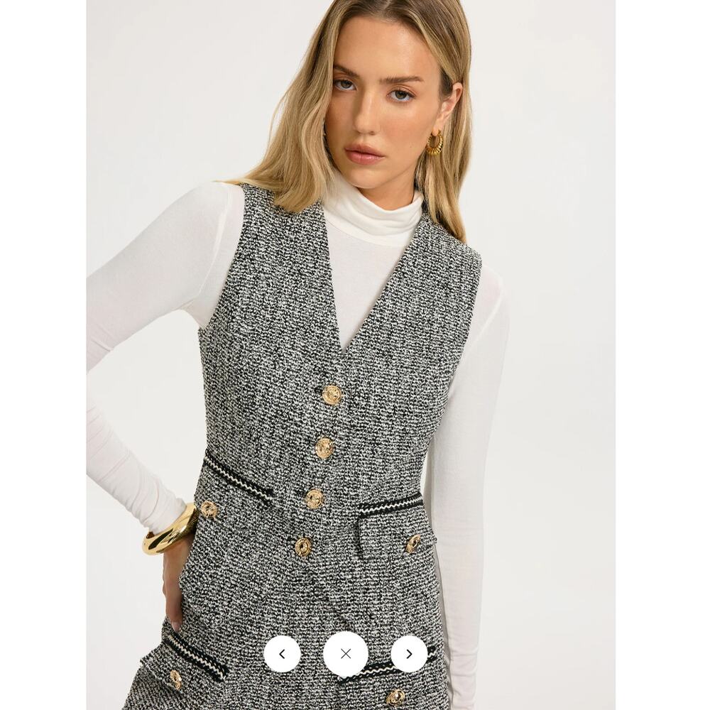NWT Commense Metal Button Tweed Vest Sz M